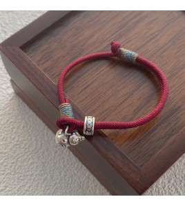 SATN122100007 S999足銀葫蘆紅繩手鏈女新中式國風設計復古手環簡約手工編織手飾