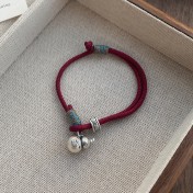 SATN122100007 S999足銀葫蘆紅繩手鏈女新中式國風設計復古手環簡約手工編織手飾