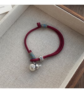 SATN122100007 S999足銀葫蘆紅繩手鏈女新中式國風設計復古手環簡約手工編織手飾