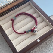 SATN122100007 S999足銀葫蘆紅繩手鏈女新中式國風設計復古手環簡約手工編織手飾