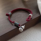 SATN122100007 S999足銀葫蘆紅繩手鏈女新中式國風設計復古手環簡約手工編織手飾