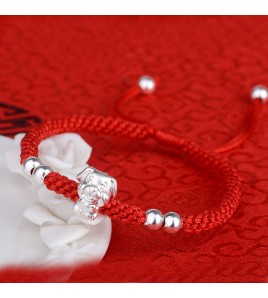 SSATN122100008 999足銀十二生肖手鏈本命年生肖馬手工編織紅繩手繩馬年新年禮物