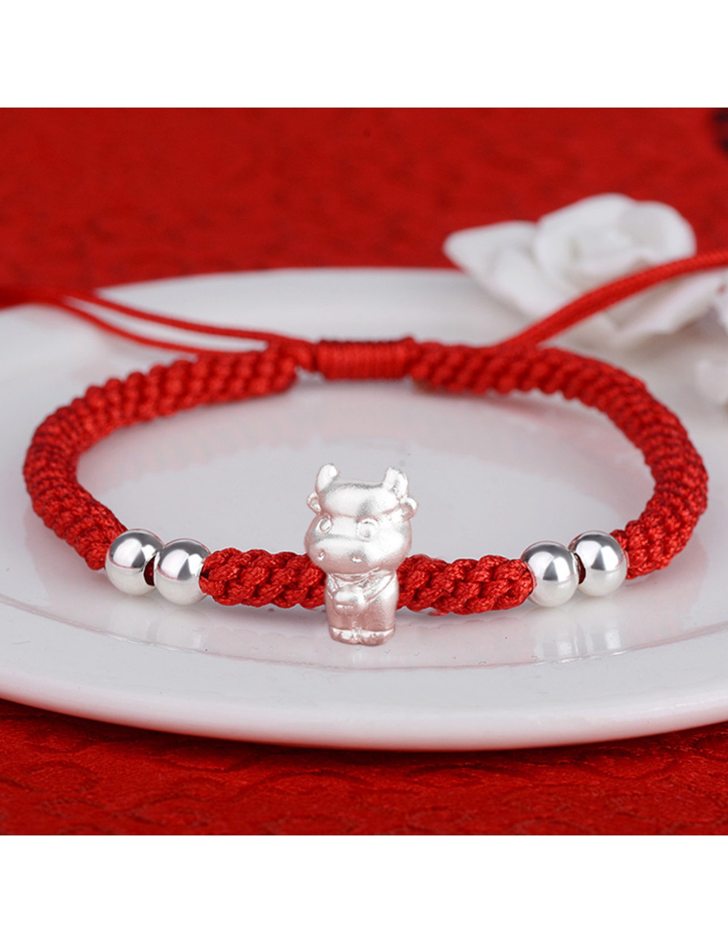 SSATN122100008 999足銀十二生肖手鏈本命年生肖馬手工編織紅繩手繩馬年新年禮物