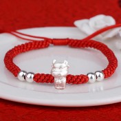 SSATN122100008 999足銀十二生肖手鏈本命年生肖馬手工編織紅繩手繩馬年新年禮物
