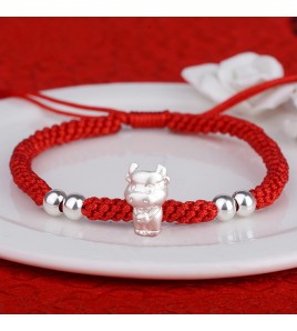 SSATN122100008 999足銀十二生肖手鏈本命年生肖馬手工編織紅繩手繩馬年新年禮物