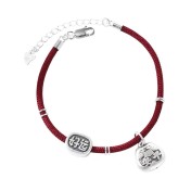 SATN122100009 S999足銀平安喜樂手鏈女新中式國風設計本命年好運連連紅繩手飾