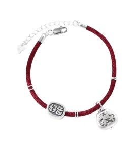 SATN122100009 S999足銀平安喜樂手鏈女新中式國風設計本命年好運連連紅繩手飾