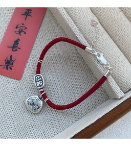 SATN122100009 S999足銀平安喜樂手鏈女新中式國風設計本命年好運連連紅繩手飾