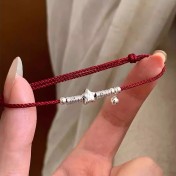 SATN122100012 S925純銀小福星盤纏紅繩手鏈女本命年氣質百搭手繩新年氛圍感手飾