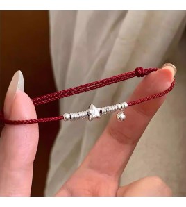 SATN122100012 S925純銀小福星盤纏紅繩手鏈女本命年氣質百搭手繩新年氛圍感手飾