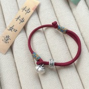 SATN122100013 S999足銀柿柿如意紅繩手鏈女復古國風手工編織手繩新中式輕奢手飾