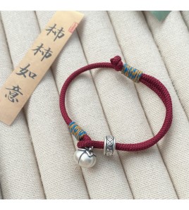 SATN122100013 S999足銀柿柿如意紅繩手鏈女復古國風手工編織手繩新中式輕奢手飾