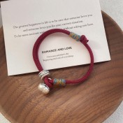 SATN122100013 S999足銀柿柿如意紅繩手鏈女復古國風手工編織手繩新中式輕奢手飾