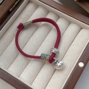 SATN122100013 S999足銀柿柿如意紅繩手鏈女復古國風手工編織手繩新中式輕奢手飾
