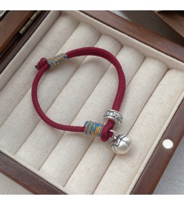 SATN122100013 S999足銀柿柿如意紅繩手鏈女復古國風手工編織手繩新中式輕奢手飾