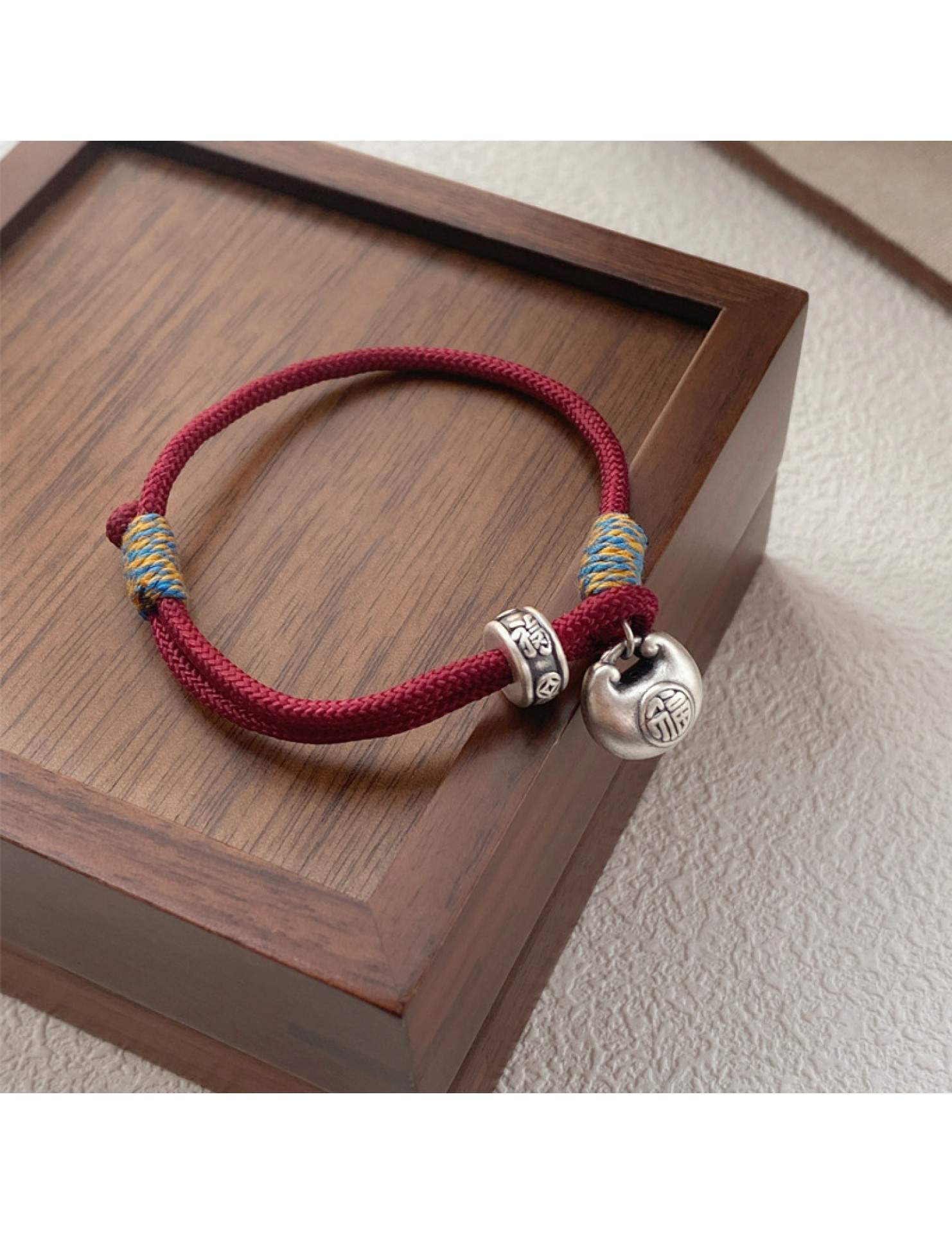 SATN122100014 S999足銀小胖福袋紅繩手鏈女新中式國風設計銀坨坨本命年編織手鏈