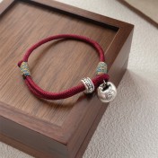 SATN122100014 S999足銀小胖福袋紅繩手鏈女新中式國風設計銀坨坨本命年編織手鏈