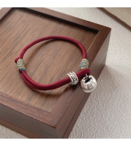 SATN122100014 S999足銀小胖福袋紅繩手鏈女新中式國風設計銀坨坨本命年編織手鏈