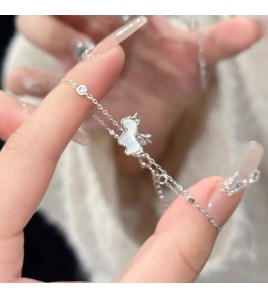 SATN122100015 S925純銀甜美獨角獸貝殼手鏈女輕奢小眾設計小馬手鏈本命年手飾