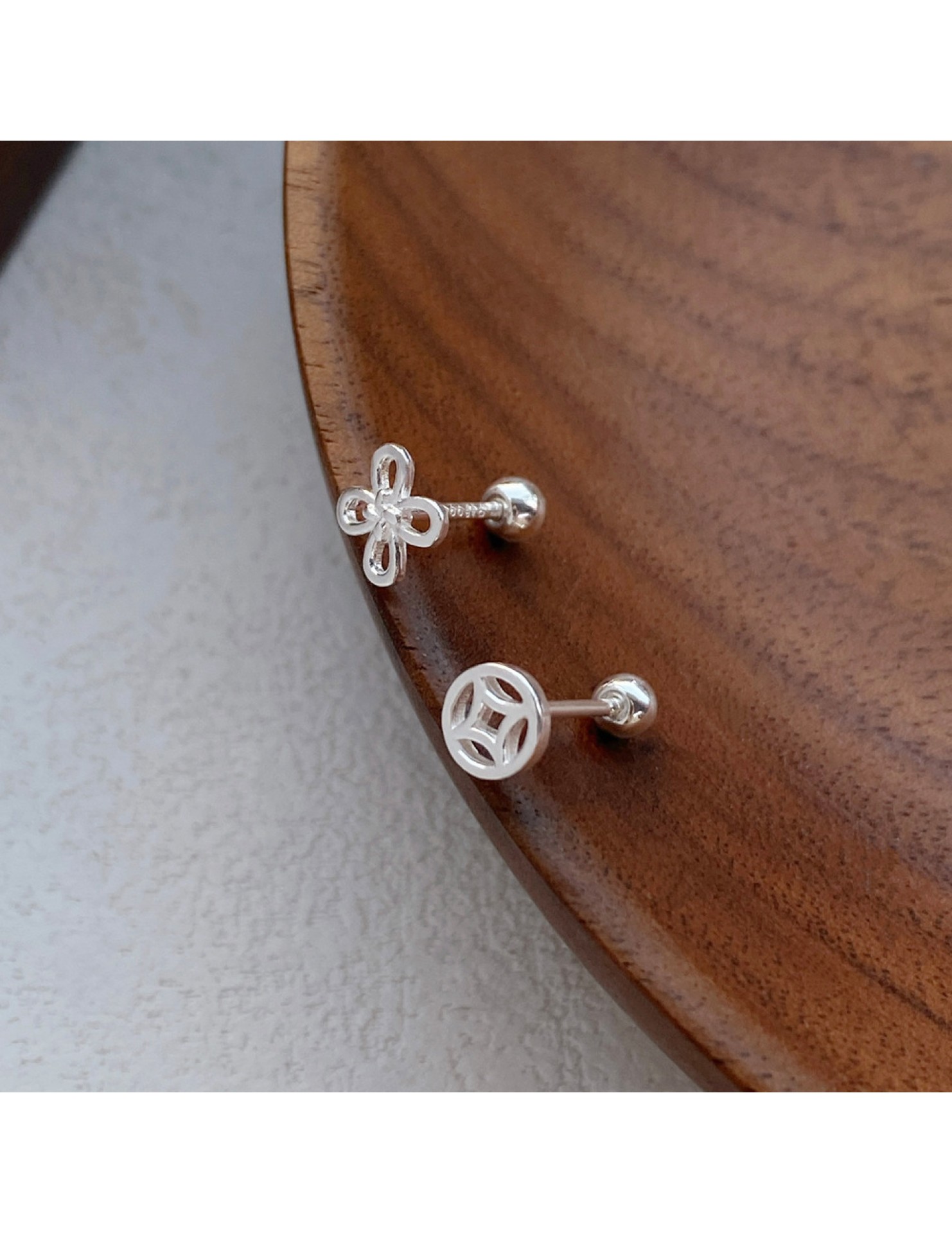 SATN122100016 S999足銀有錢花耳釘小眾設計氣質簡約本命年耳環氣質簡約ins耳飾