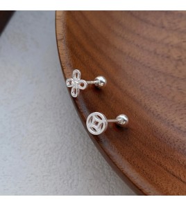 SATN122100016 S999足銀有錢花耳釘小眾設計氣質簡約本命年耳環氣質簡約ins耳飾