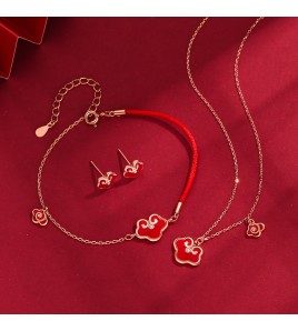 SATN122100017 S925純銀感溫變色平安鎖手鏈女復古宮廷風如意紅繩手鏈新年禮物