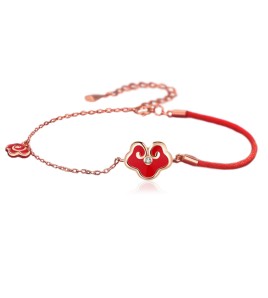 SATN122100017 S925純銀感溫變色平安鎖手鏈女復古宮廷風如意紅繩手鏈新年禮物