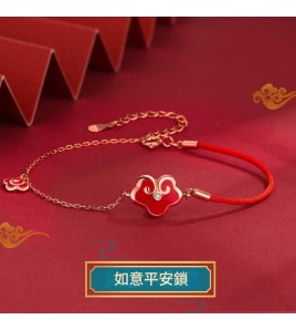 SATN122100017 S925純銀感溫變色平安鎖手鏈女復古宮廷風如意紅繩手鏈新年禮物