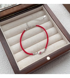 SATN122100018 925純銀故宮上岸錦鯉好運手鏈小眾設計輕奢新中式紅繩中國風手環