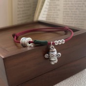 SATN122100019 S999足銀新中式國潮財神錢幣圓珠紅繩手鏈女簡約復古手環小眾手飾