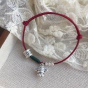 SATN122100019 S999足銀新中式國潮財神錢幣圓珠紅繩手鏈女簡約復古手環小眾手飾