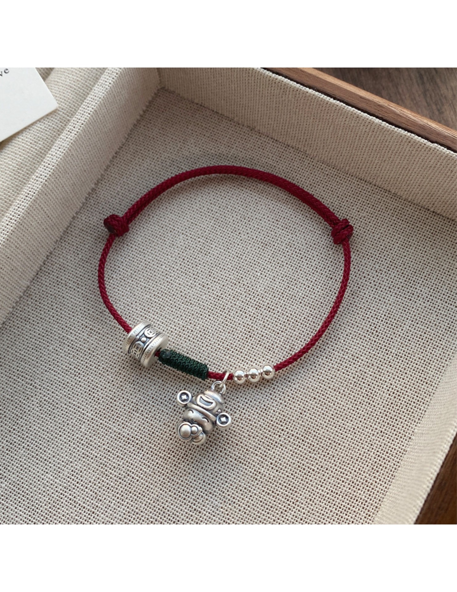 SATN122100019 S999足銀新中式國潮財神錢幣圓珠紅繩手鏈女簡約復古手環小眾手飾