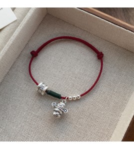 SATN122100019 S999足銀新中式國潮財神錢幣圓珠紅繩手鏈女簡約復古手環小眾手飾
