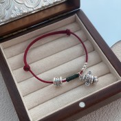 SATN122100019 S999足銀新中式國潮財神錢幣圓珠紅繩手鏈女簡約復古手環小眾手飾