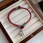 SATN122100020 S999足銀馬上有錢紅繩手鏈女簡約新中式設計生肖本命年馬年手飾