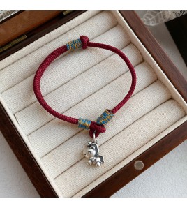 SATN122100020 S999足銀馬上有錢紅繩手鏈女簡約新中式設計生肖本命年馬年手飾