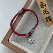 SATN122100020 S999足銀馬上有錢紅繩手鏈女簡約新中式設計生肖本命年馬年手飾