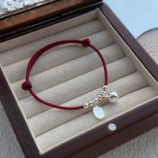 SATN122100022 S925純銀招財納福圓珠紅繩手鏈女簡約輕奢新中式國風設計串珠手環