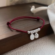 SATN122100022 S925純銀招財納福圓珠紅繩手鏈女簡約輕奢新中式國風設計串珠手環