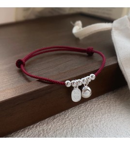 SATN122100022 S925純銀招財納福圓珠紅繩手鏈女簡約輕奢新中式國風設計串珠手環