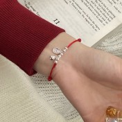 SATN122100022 S925純銀招財納福圓珠紅繩手鏈女簡約輕奢新中式國風設計串珠手環