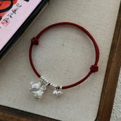 SATN122100024 S925純銀招財貓咪葫蘆紅繩手鏈輕奢小眾精致國風新年創意編織手鏈