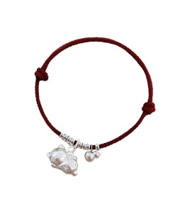 SATN122100024 S925純銀招財貓咪葫蘆紅繩手鏈輕奢小眾精致國風新年創意編織手鏈