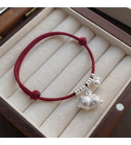 SATN122100024 S925純銀招財貓咪葫蘆紅繩手鏈輕奢小眾精致國風新年創意編織手鏈
