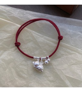 SATN122100024 S925純銀招財貓咪葫蘆紅繩手鏈輕奢小眾精致國風新年創意編織手鏈
