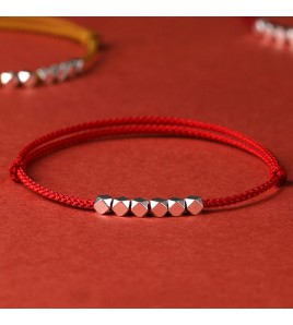 SATN122100025 S990純銀本命年碎銀幾兩情侶手鏈男女一對簡約編織紅繩復古手繩