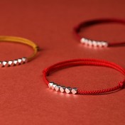 SATN122100025 S990純銀本命年碎銀幾兩情侶手鏈男女一對簡約編織紅繩復古手繩