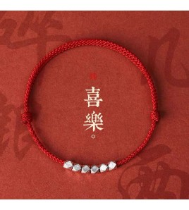 SATN122100025 S990純銀本命年碎銀幾兩情侶手鏈男女一對簡約編織紅繩復古手繩