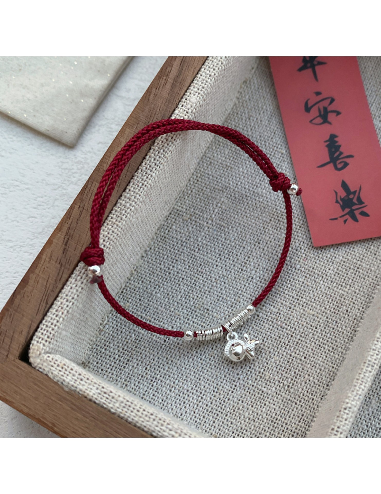SATN122100026 S925純銀生肖小馬馬上有錢紅繩手鏈女手工編織本命年手串國風手飾