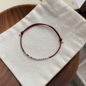 SATN122100027 S925純銀小圓環手繩女簡約小眾設計時尚手工編織手鏈氣質疊戴手飾